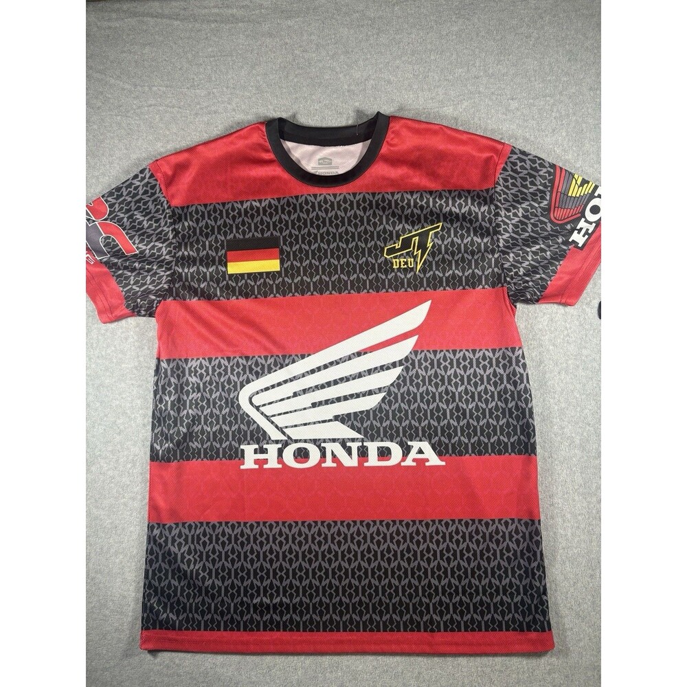 Honda Racing Men's Black Red Wing Graphic Logo T-Shirt Large Short Sleeve Crew